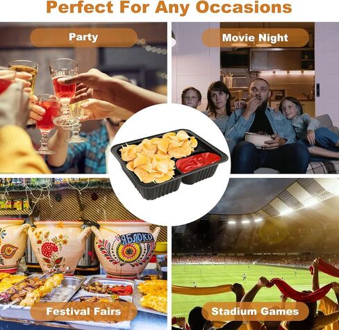400PCS Nacho Trays for Party, 6x5 inches Plastic Nacho Holders, 2 Compartments Black Anti-Spill Nacho Containers with Chip and Dip Holder, Nacho Tray for Snacks, Movie Theater, Festivals (12Oz) in Saudi Arabia