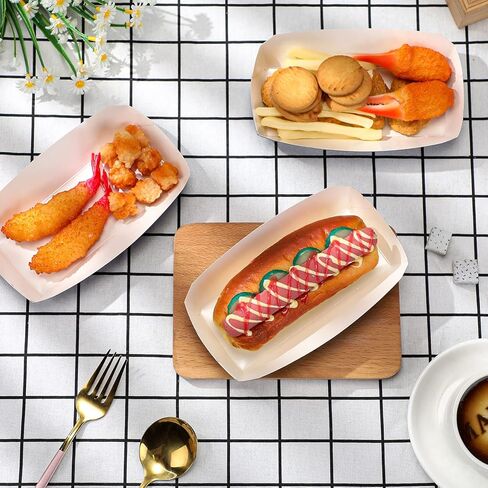 200 Pack Paper Hot Dog Trays, 2 lb Heavy Duty Paper Food Boats, Grease Resistant Hot Dog Holder Disposable Serving Trays for Birthday Fairs Festivals Party Decorations Supplies 7 x 3.3 Inch in Kuwait