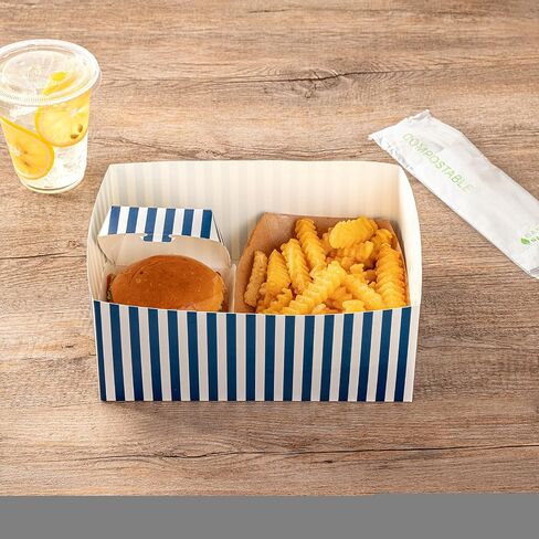 صواني برجر Restaurantware Bio Tek مقاس 8.4 × 6.1 × 3.5 بوصة، 100 صينية طعام ورقية للاستعمال مرة واحدة - صواني وجبات خفيفة من الورق الوردي والأبيض القوي المستدام للوجبات والوجبات الخفيفة والسلع المخبوزة in Kuwait