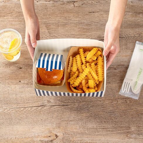صواني برجر Restaurantware Bio Tek مقاس 8.4 × 6.1 × 3.5 بوصة، 100 صينية طعام ورقية للاستعمال مرة واحدة - صواني وجبات خفيفة من الورق الوردي والأبيض القوي المستدام للوجبات والوجبات الخفيفة والسلع المخبوزة in Kuwait