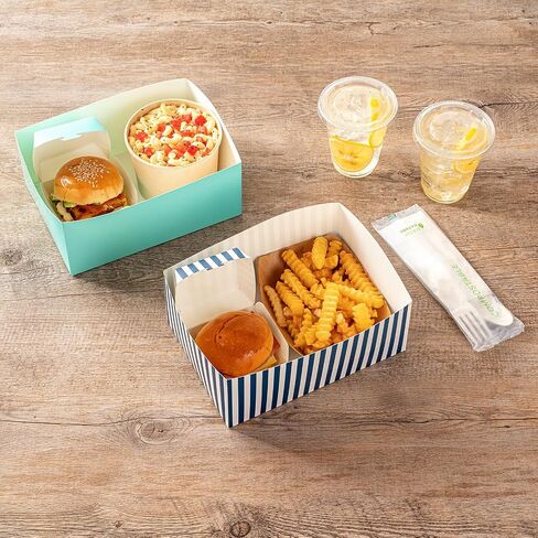 صواني برجر Restaurantware Bio Tek مقاس 8.4 × 6.1 × 3.5 بوصة، 100 صينية طعام ورقية للاستعمال مرة واحدة - صواني وجبات خفيفة من الورق الوردي والأبيض القوي المستدام للوجبات والوجبات الخفيفة والسلع المخبوزة in Kuwait