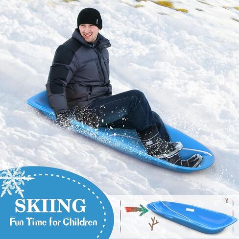 AGPTEK 47 بوصة متينة للانحدار Sprinter Toboggan Snow Sled للبنين والبنات والبالغين مع مقابض مدمجة وحبل سحب (أزرق) in Saudi Arabia