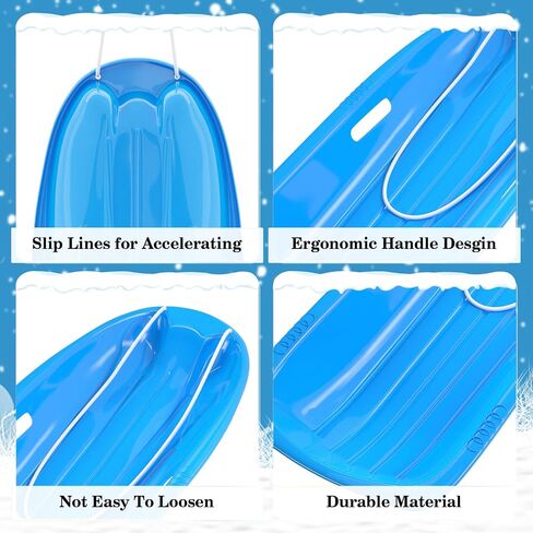 AGPTEK 47 بوصة متينة للانحدار Sprinter Toboggan Snow Sled للبنين والبنات والبالغين مع مقابض مدمجة وحبل سحب (أزرق) in Saudi Arabia
