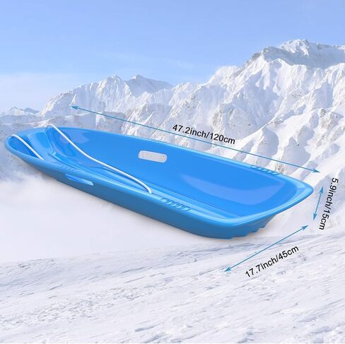 AGPTEK 47 بوصة متينة للانحدار Sprinter Toboggan Snow Sled للبنين والبنات والبالغين مع مقابض مدمجة وحبل سحب (أزرق) in Saudi Arabia
