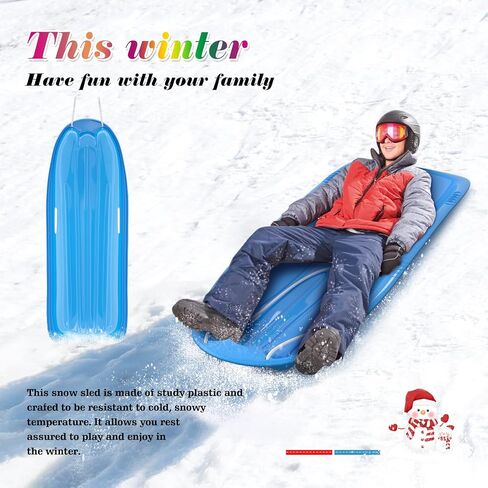 AGPTEK 47 بوصة متينة للانحدار Sprinter Toboggan Snow Sled للبنين والبنات والبالغين مع مقابض مدمجة وحبل سحب (أزرق) in Saudi Arabia