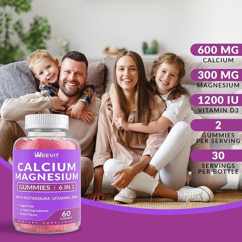 Sugar Free Calcium Gummies Supplement 600mg, Calcium Magnesium Zinc Gummies with Vitamin D3, Potassium, High Absorption Calcium Gummy for Bone, Teeth & Muscle in Saudi Arabia