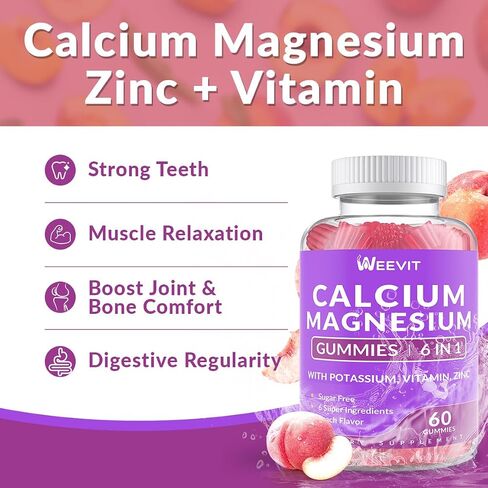Sugar Free Calcium Gummies Supplement 600mg, Calcium Magnesium Zinc Gummies with Vitamin D3, Potassium, High Absorption Calcium Gummy for Bone, Teeth & Muscle in Saudi Arabia