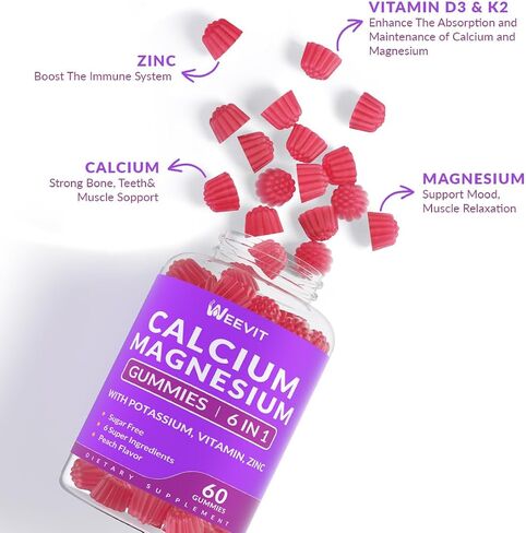 Sugar Free Calcium Gummies Supplement 600mg, Calcium Magnesium Zinc Gummies with Vitamin D3, Potassium, High Absorption Calcium Gummy for Bone, Teeth & Muscle in Saudi Arabia