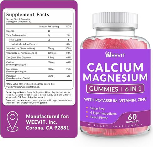 Sugar Free Calcium Gummies Supplement 600mg, Calcium Magnesium Zinc Gummies with Vitamin D3, Potassium, High Absorption Calcium Gummy for Bone, Teeth & Muscle in Saudi Arabia