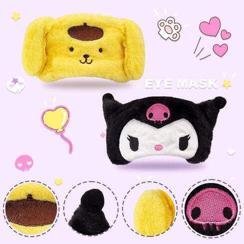 Kawaii Cartoon Sleep Eye Mask, Cute Plush Blackout Sleeping Mask Eye Cover for Kids Teens Girls Women (Kuro) in Saudi Arabia