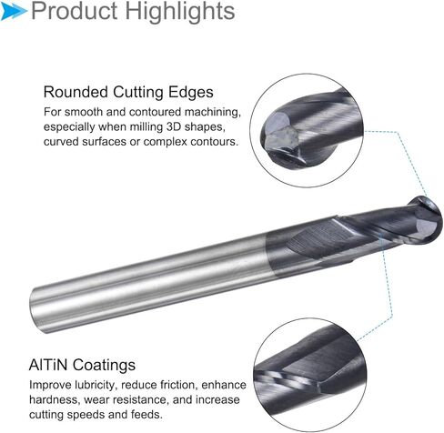 Ball Nose End Mill, 3mm Radius 6mm Shank 75mm Length, AlTiN Coated P05 Carbide 2 Flutes Milling Cutter CNC Router Bit - (Applications: for Stainless Steel Hardened Steel) in Kuwait