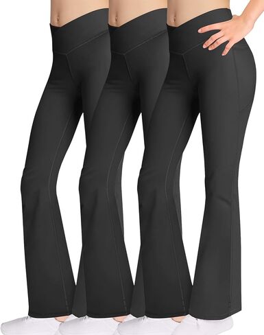 Kid Girl Cross Waist Flare Yoga Pants for Athleic Dance (3 Pack) in Saudi Arabia