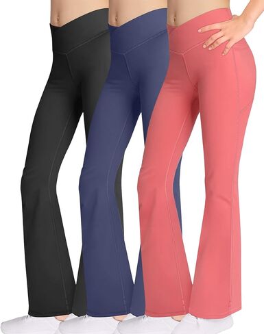 Kid Girl Cross Waist Flare Yoga Pants for Athleic Dance (3 Pack) in Saudi Arabia