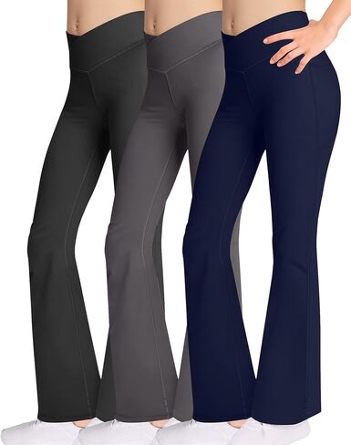 Kid Girl Cross Waist Flare Yoga Pants for Athleic Dance (3 Pack) in Saudi Arabia