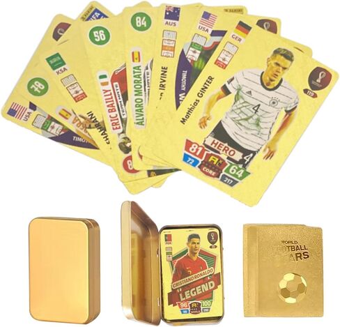 World Cup Soccer Star Cards, Sports Souvenirs Trading Card, Football Star cards, 55 Pieces Gold Cards with Storage Box for Kids, Adults, Football Lovers and Collectors in Saudi Arabia