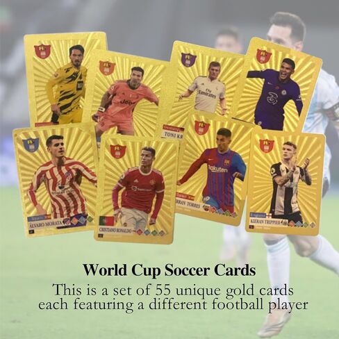 World Cup Soccer Star Cards, Sports Souvenirs Trading Card, Football Star cards, 55 Pieces Gold Cards with Storage Box for Kids, Adults, Football Lovers and Collectors in Saudi Arabia