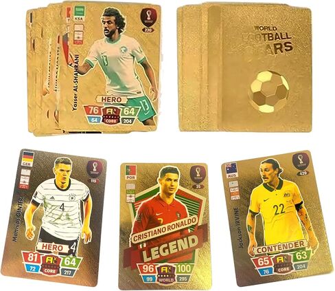 World Cup Soccer Star Cards, Sports Souvenirs Trading Card, Football Star cards, 55 Pieces Gold Cards with Storage Box for Kids, Adults, Football Lovers and Collectors in Saudi Arabia