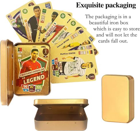 World Cup Soccer Star Cards, Sports Souvenirs Trading Card, Football Star cards, 55 Pieces Gold Cards with Storage Box for Kids, Adults, Football Lovers and Collectors in Saudi Arabia
