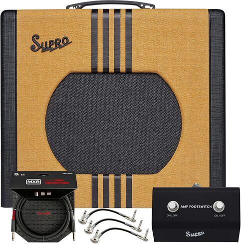 Supro Delta King 12 بوصة 1822RTB 15 وات 12AX7 جميع الأنابيب Preamp Combo Amp 1x12 تويد مع مضخم خطوط سوداء مع كابل Tonebird MXR وحزمة مفتاح القدم SFS2 in Kuwait