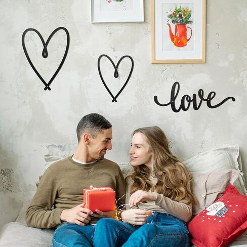 Hotop Love Wall Decor 3 Pieces Love Heart Wall Decor Set Black Love Word Art Metal Rustic Decor Heart Shaped Metal Wall Ornaments Hanging Letter Sign Metal Love Heart Wall Art for Bedroom Living Room in Saudi Arabia