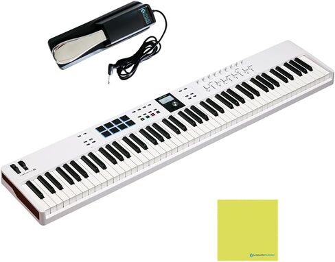Arturia KeyLab Essential 88 mk3 وحدة تحكم متوسطة الحجم عالمية كاملة الحجم، حزمة بيضاء مع دواسة مستدامة فاخرة وقطعة قماش سائلة لتلميع الصوت in Saudi Arabia