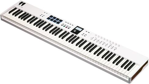 Arturia KeyLab Essential 88 mk3 وحدة تحكم متوسطة الحجم عالمية كاملة الحجم، حزمة بيضاء مع دواسة مستدامة فاخرة وقطعة قماش سائلة لتلميع الصوت in Saudi Arabia