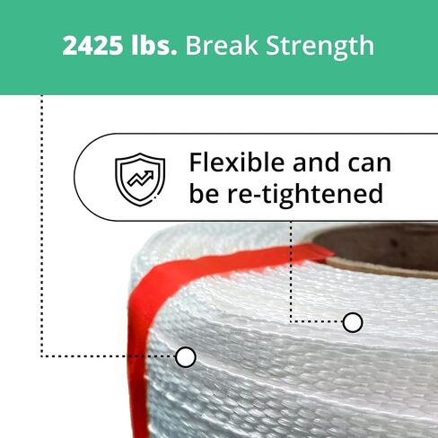 IDL Packaging 3/4" x 250' Mini Woven Cord Strapping Roll of 6" x 3" Core Size, 2425 lbs Break Strength, White (Pack of 8) - Poly Cord Strapping with Re-Tightening Option in Saudi Arabia