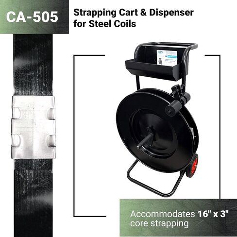 IDL Packaging CA-505 Heavy-Duty Strapping Cart & Dispenser for Steel Strapping Coils with 16" x 3" Core Size - Advanced Roller Brake System - Built-in Tray for Strapping Tools, Seals, and Gloves in Saudi Arabia