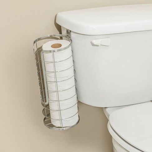 Splash Home Tank Free Standing Toilet Paper Roll Holder Metal Free Bathroom Tissue Storage Organizer for Bathroom and Kitchen, Holds 3 Rolls, Chrome in Kuwait