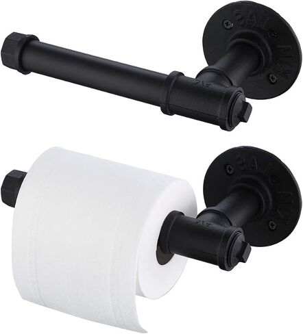 Industrial Pipe Toilet Paper Holder 2 Pack, Wall Mounted Paper Roll Holder, Vintage Metal Iron Pipe Roll Tissue Holder for Bathroom, Bedroom, Kitchen, Black in Saudi Arabia