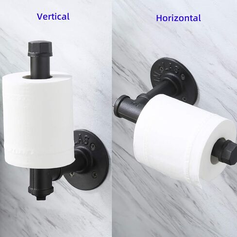 Industrial Pipe Toilet Paper Holder 2 Pack, Wall Mounted Paper Roll Holder, Vintage Metal Iron Pipe Roll Tissue Holder for Bathroom, Bedroom, Kitchen, Black in Saudi Arabia