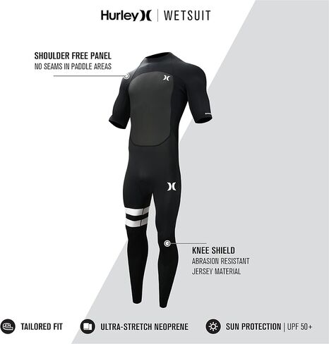 بدلة غطس للرجال من Hurley - Fusion 202 2/2MM بأكمام قصيرة للرجال - UPF 50+ بدلة ربيعية من النيوبرين المطاطي مع سحاب خلفي in Saudi Arabia