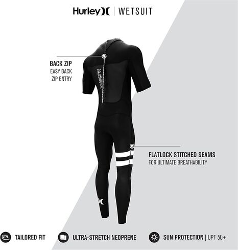 بدلة غطس للرجال من Hurley - Fusion 202 2/2MM بأكمام قصيرة للرجال - UPF 50+ بدلة ربيعية من النيوبرين المطاطي مع سحاب خلفي in Saudi Arabia