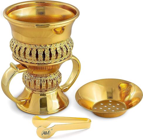AM Bakhoor Incense Resin Burner- Frankincense Charcoal Burner | Bukhoor Kit | Oud Myrrh Censer with Ashtray and Tong | Quemador De Incienso | difusor de incienso | Ideal for Yoga, Spa and Aromatherapy in Saudi Arabia
