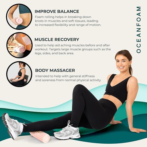 Oceanfoam Ripple Roller - Muscle Massage Foam Roller for Back Pain & Stretching - Ergonomic Wave Textured - Yoga, Athletics, & Wellness - Travel Size, 11" x 3.35" - Blush in Saudi Arabia