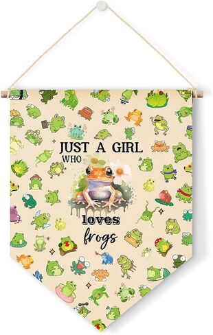Hanging Pennant Flag, Canvas Hanging Flag, Frogs Theme Wall Hanging Sign, Frogs Decoration Gift for Girls, Just a Girl Who Loves Frogs Hanging Decor Flag in Saudi Arabia