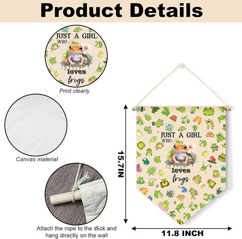 Hanging Pennant Flag, Canvas Hanging Flag, Frogs Theme Wall Hanging Sign, Frogs Decoration Gift for Girls, Just a Girl Who Loves Frogs Hanging Decor Flag in Saudi Arabia
