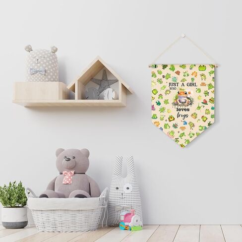 Hanging Pennant Flag, Canvas Hanging Flag, Frogs Theme Wall Hanging Sign, Frogs Decoration Gift for Girls, Just a Girl Who Loves Frogs Hanging Decor Flag in Saudi Arabia