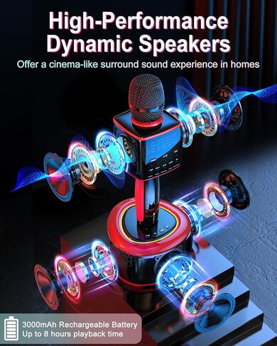 XZL Karaoke Machine, Wireless Karaoke Microphone with Bluetooth Base Speaker, Portable PA System, Cinema-Like Surround Sound, Duet Mode, Built-in Sound Card for Recording/Streaming/Singing in Kuwait