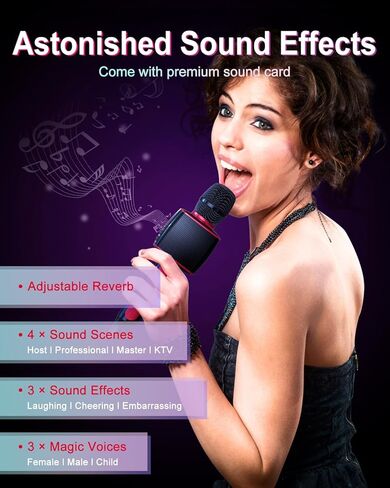 XZL Karaoke Machine, Wireless Karaoke Microphone with Bluetooth Base Speaker, Portable PA System, Cinema-Like Surround Sound, Duet Mode, Built-in Sound Card for Recording/Streaming/Singing in Kuwait