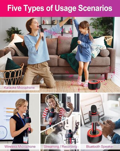 XZL Karaoke Machine, Wireless Karaoke Microphone with Bluetooth Base Speaker, Portable PA System, Cinema-Like Surround Sound, Duet Mode, Built-in Sound Card for Recording/Streaming/Singing in Kuwait