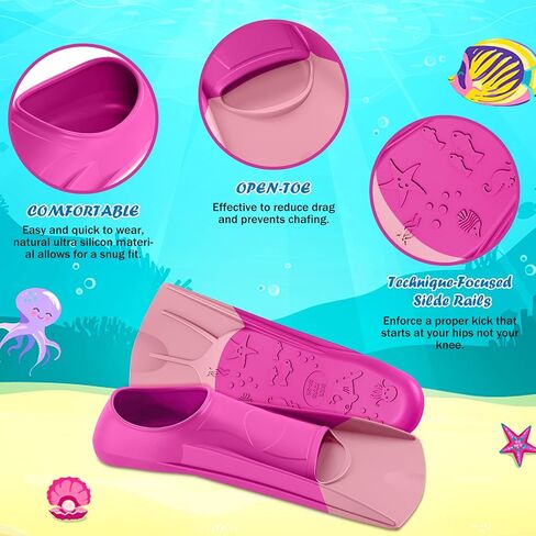 Gintenco Swim Fins, Kids Swim Training Fins for Lap Swimming, Travel Size Flippers with Mesh Bag, Silicone Swimming Fins for Kids Teens Adults Women Men in Saudi Arabia