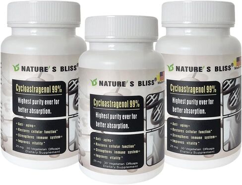 Nature'sbliss Cycloastragenol 25mg 99%,Telomere Supplements, Astragalus Root Extract, Anti Aging Supplement, Made in USA, Immunity Boost, Stomach Acid Protected, Super Absorption, 30 Capsules in Saudi Arabia