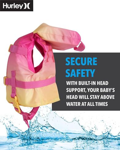 Hurley Infant Swim Vest - Kids Swim Training Vest with Head Support - Learn to Swim Jackets for Kids (1-4 Years, 24-66lbs) in Saudi Arabia