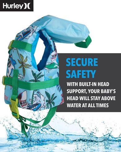 Hurley Infant Swim Vest - Kids Swim Training Vest with Head Support - Learn to Swim Jackets for Kids (1-4 Years, 24-66lbs) in Saudi Arabia