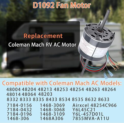 محرك مكيف الهواء RV مع استبدال مكثف لمحرك Coleman Mach RV AC يستبدل D1092 1468-306 1468-3069 7184-0156 7184-0432 1/3 HP 115 فولت 1675 دورة في الدقيقة in Kuwait