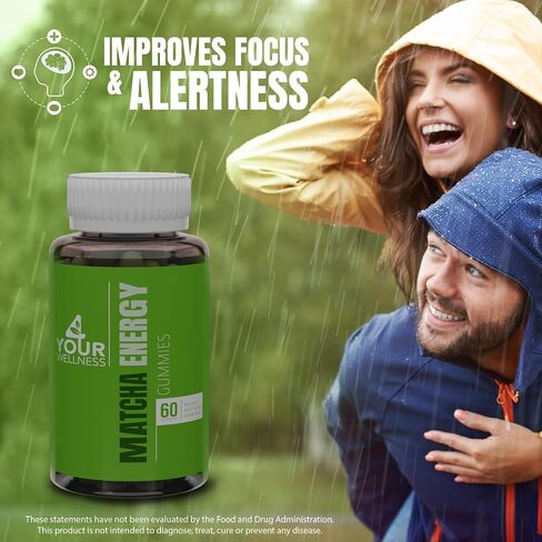 Matcha Organic Green Tea Energy Gummies, Vitamin B12, Vitamin B3, and Antioxidant CoQ10 for Natural Energy Boost, Vegan, Gluten-Free, Non-GMO and Kosher (60 Count (Pack of 1), Matcha) in Saudi Arabia