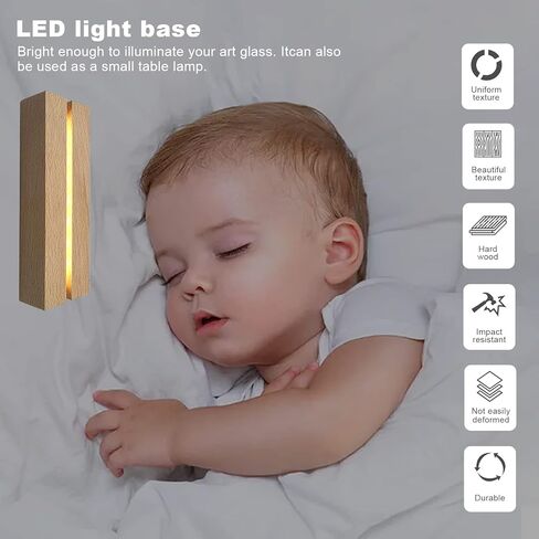 قاعدة عرض مستطيلة LED بلون دافئ، قاعدة عرض مستطيلة مقاس 11.8 بوصة، قاعدة خشبية مضاءة من الكريستال للأكريليك والكريستال والضوء الليلي وفن الراتنج الزجاجي - قطعتان in Kuwait