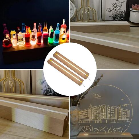 قاعدة عرض مستطيلة LED بلون دافئ، قاعدة عرض مستطيلة مقاس 11.8 بوصة، قاعدة خشبية مضاءة من الكريستال للأكريليك والكريستال والضوء الليلي وفن الراتنج الزجاجي - قطعتان in Kuwait