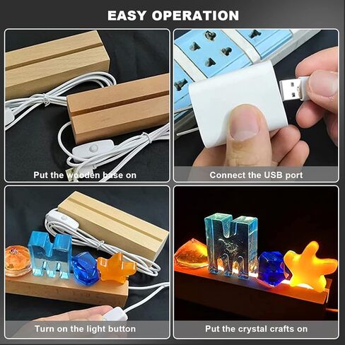 قاعدة عرض مستطيلة LED بلون دافئ، قاعدة عرض مستطيلة مقاس 11.8 بوصة، قاعدة خشبية مضاءة من الكريستال للأكريليك والكريستال والضوء الليلي وفن الراتنج الزجاجي - قطعتان in Kuwait